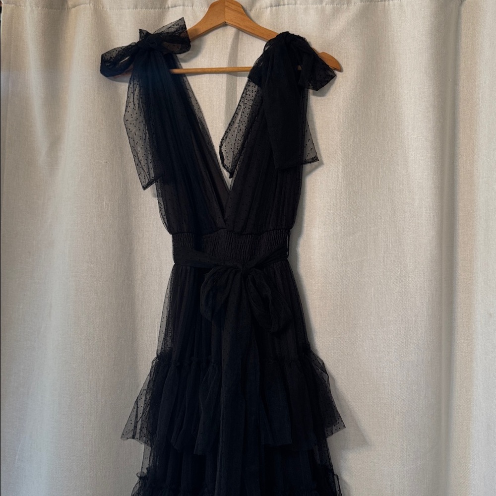 Black Layered Tulle Maxi Dress